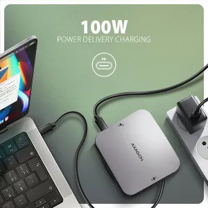 AXAGON HMC-UFO, USB 10Gbps hub, 2x USB-A, USB-C, HDMI 4k/60, RJ-45, M.2 slot, SD/mSD, audio, PD 100W, kábel USB-C 65cm