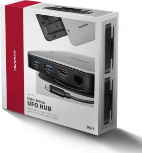AXAGON HMC-UFO, USB 10Gbps hub, 2x USB-A, USB-C, HDMI 4k/60, RJ-45, M.2 slot, SD/mSD, audio, PD 100W, kábel USB-C 65cm