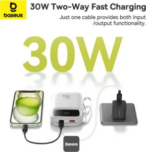 NoName Baseus power banka Qpow 10000mAh 30W bílá s USB-C kabelem