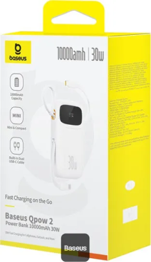NoName Baseus power banka Qpow 10000mAh 30W bílá s USB-C kabelem