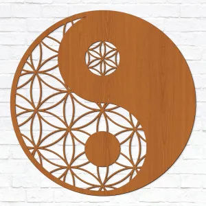 Drevená mandala kvet života - Yin Yang
