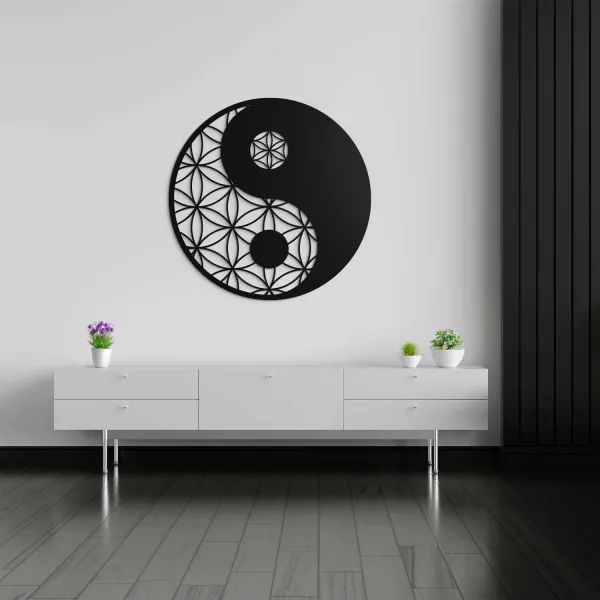 Drevená mandala kvet života - Yin Yang