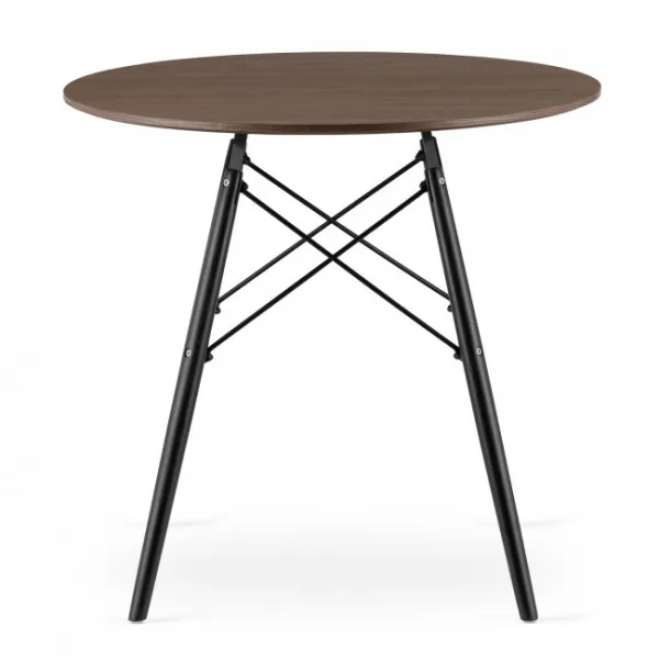 Moderný škandinávsky konferenčný stolík, hnedá okrúhla doska, 80 cm