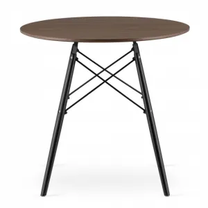 Moderný škandinávsky konferenčný stolík, hnedá okrúhla doska, 80 cm