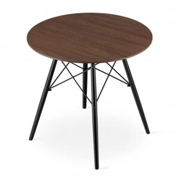 Moderný škandinávsky konferenčný stolík, hnedá okrúhla doska, 80 cm