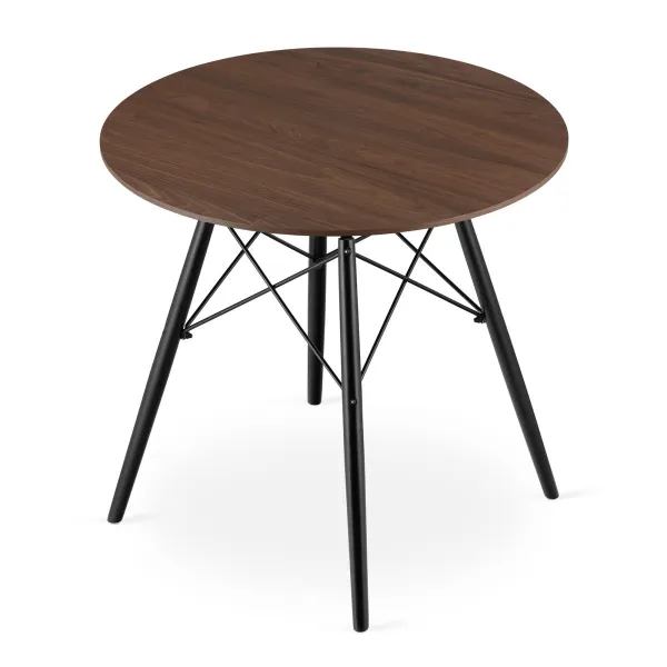 Moderný škandinávsky konferenčný stolík, hnedá okrúhla doska, 80 cm
