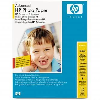 HP Advanced Glossy Photo Paper Q8696A, 250 g/m2, 5x7", 13x18cm, 25ks, lesklý, biely, foto papier