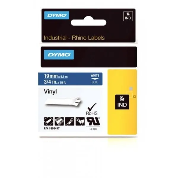 Dymo 1805417, 19mm x 5,5m, biela tlač/modrý podklad, originálna páska