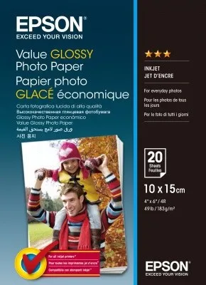 Epson Value Glossy Photo Paper C13S400037, 183 g/m2, 10x15cm, 20ks, lesklý, biely, foto papier