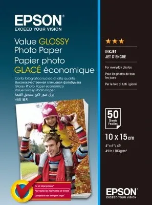 Epson Value Glossy Photo Paper C13S400038, 183 g/m2, 10x15cm, 50ks, lesklý, biely, foto papier