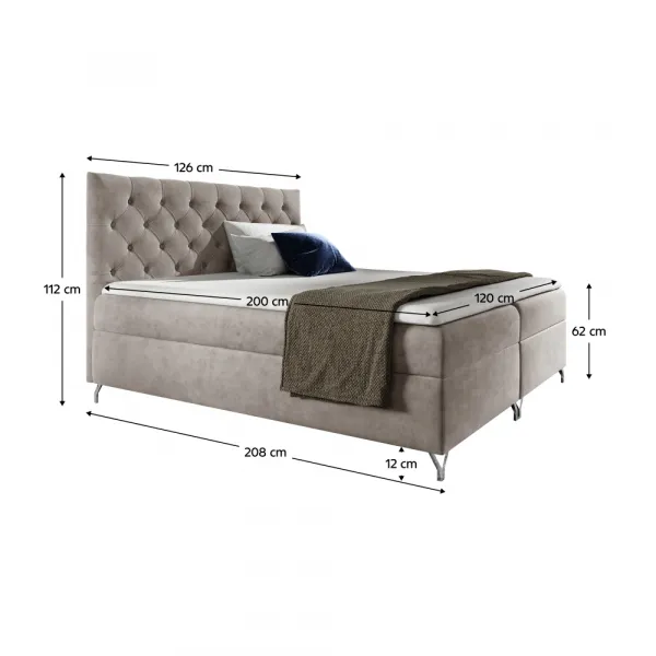 Boxspringová posteľ, 120x200, sivobéžová Taupe látka Velvet, GULIETTE + darček