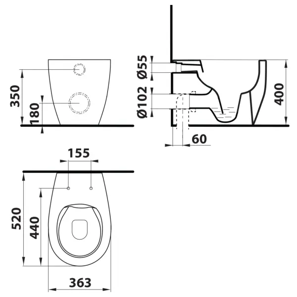 ISVEA - SENTIMENTI WC misa stojaca, Rimless, 36x52cm spodný/zadný odpad, biela 10SM10004SV