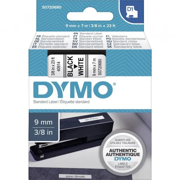 Dymo originál páska do tlačiarne štítkov, Dymo, 2093096, čierny tlač/biely podklad, 7m, 9mm, 10ks v balení, cena za balenie, D1 2093096