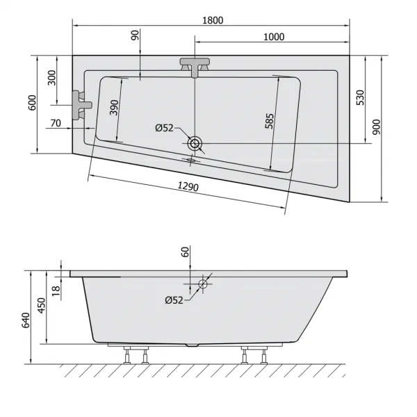 POLYSAN - ANDRA R SLIM asymetrická vaňa 180x90x45cm, biela 78771S