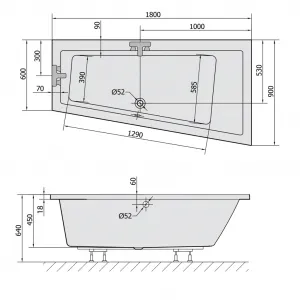 POLYSAN - ANDRA R SLIM asymetrická vaňa 180x90x45cm, biela 78771S