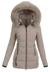 Factory Dámska zimná bunda s odopínateľnou kapucňou – viac farieb Farba: Khaki, Veľkosť: S