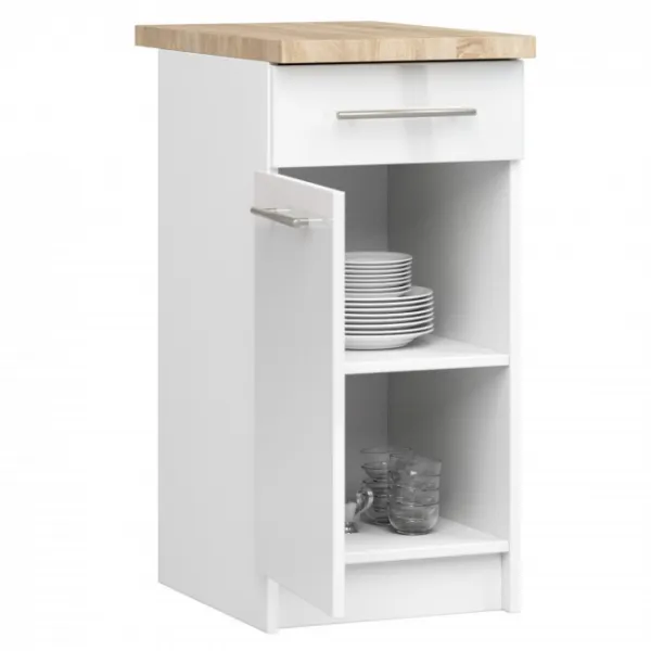 Ak furniture Kuchyňská skříňka Olivie S 40 cm 1D 1S bílá/bílý lesk/dub sonoma