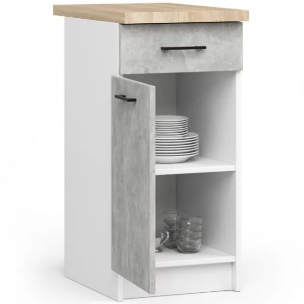 Ak furniture Kuchynská skrinka Olivie S 40 cm 1D 1S biela/betón/dub sonoma