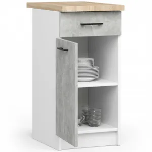 Ak furniture Kuchynská skrinka Olivie S 40 cm 1D 1S biela/betón/dub sonoma