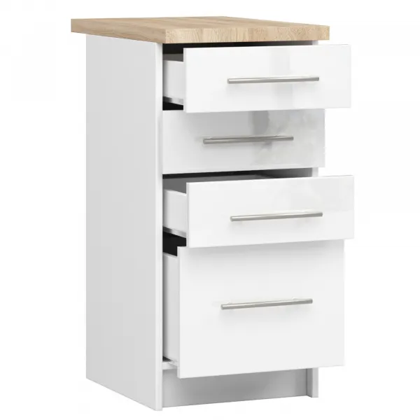 Ak furniture Kuchynská skrinka Olivie S 40 cm 4S biela/biely lesk/dub sonoma