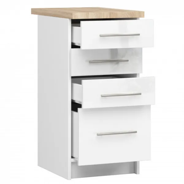 Ak furniture Kuchynská skrinka Olivie S 40 cm 4S biela/biely lesk/dub sonoma