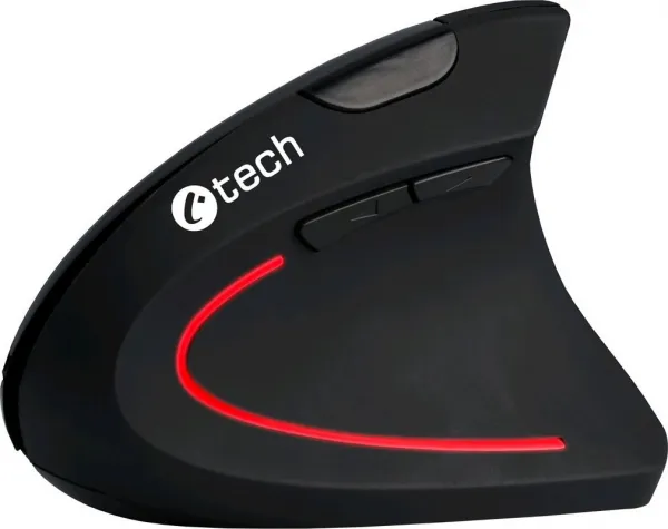 C-TECH myš VEM-09, vertikálna, bezdrôtová, 6 tlačidiel, čierna, USB nano prijímač