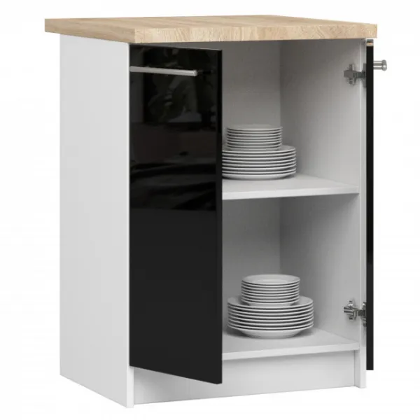 Ak furniture Kuchyňská skříňka Olivie S 60 cm 2D bílá/černý lesk/dub sonoma