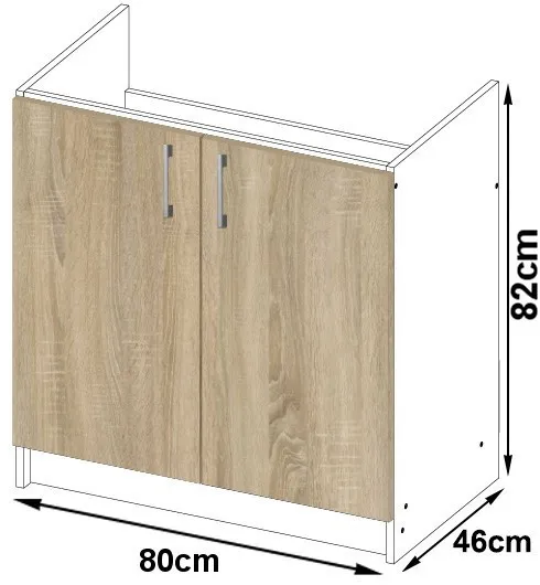Ak furniture Kuchynská skrinka pod drez S 80 cm ZL Artus biela/sonoma