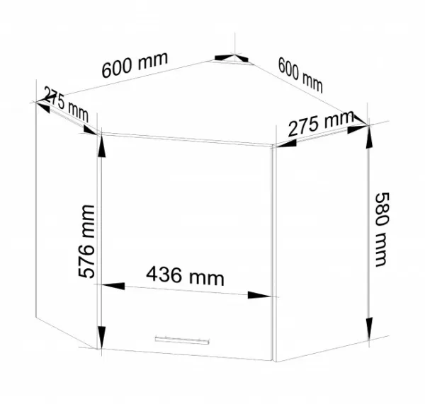 Ak furniture Závěsná rohová kuchyňská skříňka OLIVIE 60x60 cm matná bílá/matná grafitově šedá