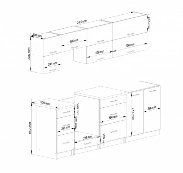 Ak furniture Kuchynská linka Olivie G2 2,4 m biela