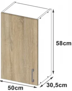 Ak furniture Kuchynská závesná skrinka Š 50 cm D1 Artus biela/sonoma