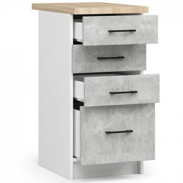 Ak furniture Kuchyňská skříňka Olivie S 40 cm 4S bílá/beton/dub sonoma