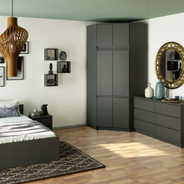 Ak furniture Rohová šatní skříň CLP 100 cm 6D grafitově šedá
