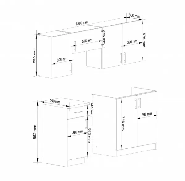 Ak furniture Kuchynská linka Lima 1,8 m biela/dub sonoma