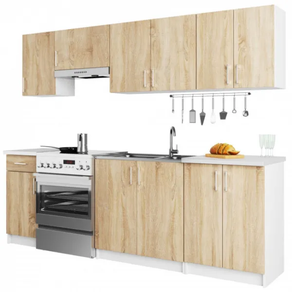 Ak furniture Kuchynská linka Lima 2,4 m biela/dub sonoma