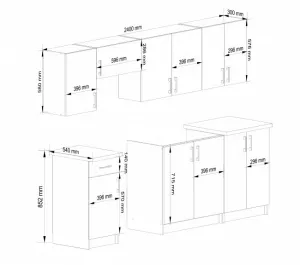 Ak furniture Kuchynská linka Lima 2,4 m biela/dub sonoma