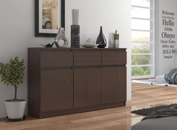 Ak furniture Komoda Karolína 140 cm 3 skrinky a 3 zásuvky wenge