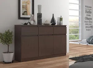 Ak furniture Komoda Karolína 140 cm 3 skrinky a 3 zásuvky wenge