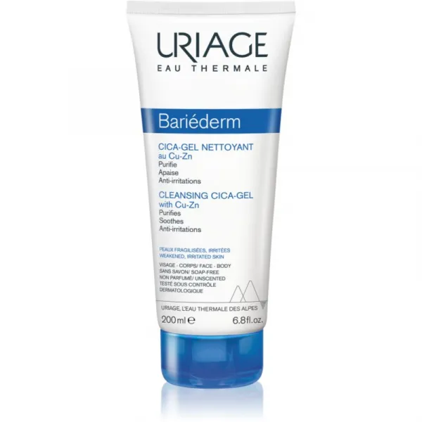 Uriage Bariéderm Cica Cleansing Gel with Copper-Zinc upokojujúci čistiaci gél na popraskanú pokožku 200 ml