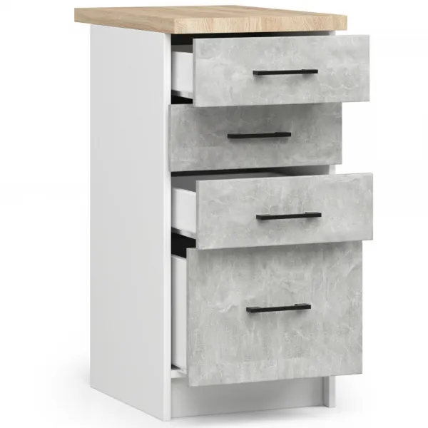 Ak furniture Kuchyňská skříňka Olivie S 40 cm 4S bílá/beton/dub sonoma
