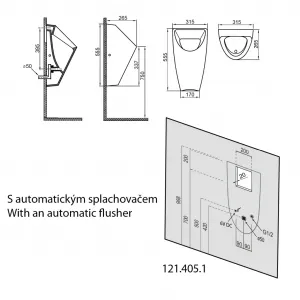 SAPHO - SCHWARN keramický urinál, zadný prívod, zadný odpad, biela 201.701.4