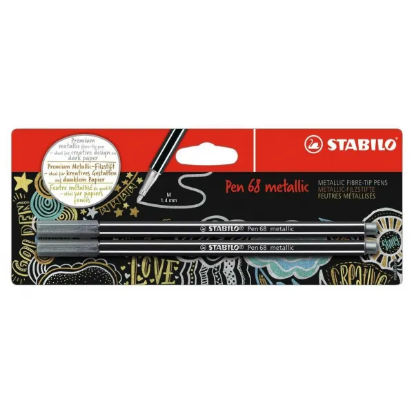 Popisovač STABILO Pen 68 2ks v blistri metalic strieborná
