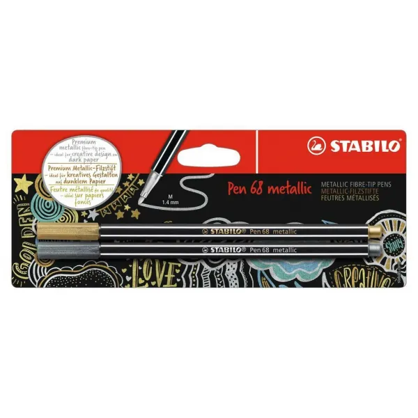 Popisovač STABILO Pen 68 2ks v blistri metalic strieborná zlatá