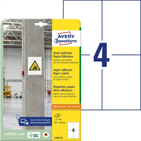 Avery Zweckform Etikety univerzálne 105x148mm Avery A4, silne lepivé 20 hárkov