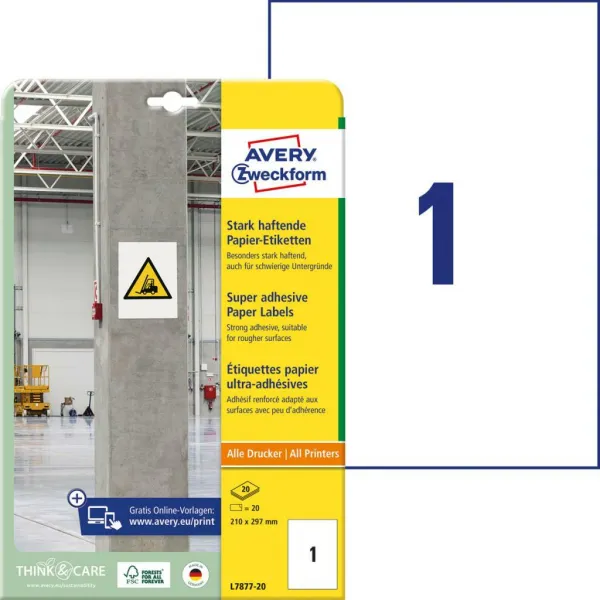 Avery Zweckform Etikety univerzálne 210x297mm Avery A4, silne lepivé 20 hárkov
