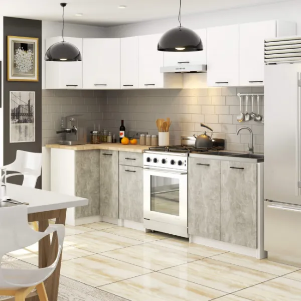 Ak furniture Kuchynská linka Olivie 3 m biela/betón/dub sonoma