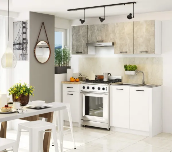 Ak furniture Kuchyňská linka Olivie 1,8 m beton/bílá/dub sonoma