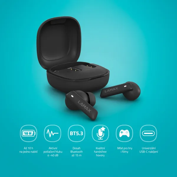 Lamax Clips1 ANC Bluetooth slúchadlá čierne