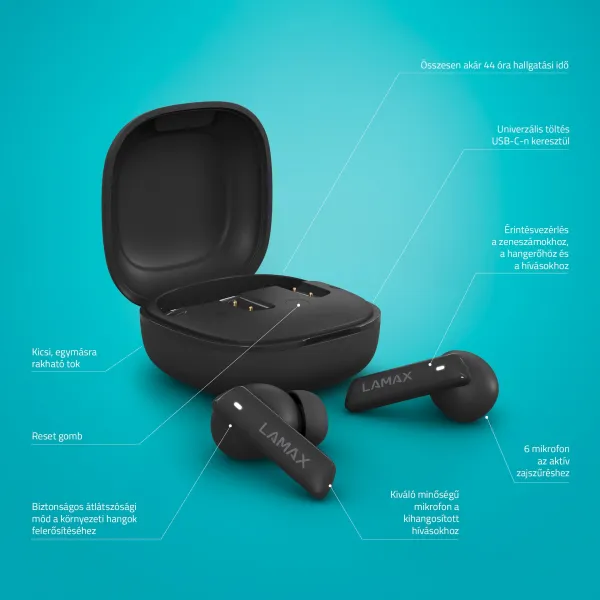 Lamax Clips1 ANC Bluetooth slúchadlá čierne