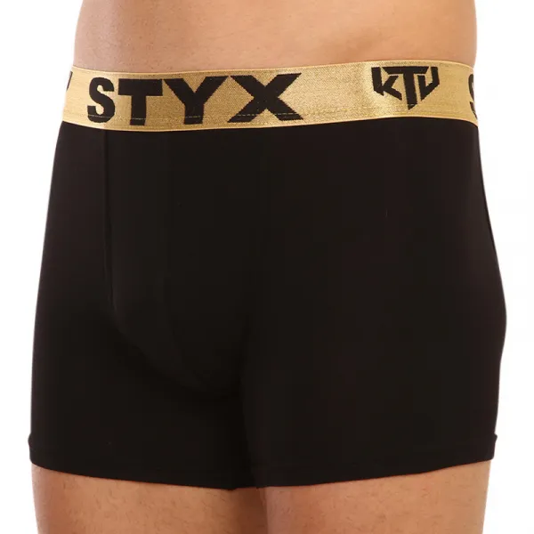 Pánske boxerky Styx / KTV long športová guma čierne - zlatá guma (UTZ960) L, trenky